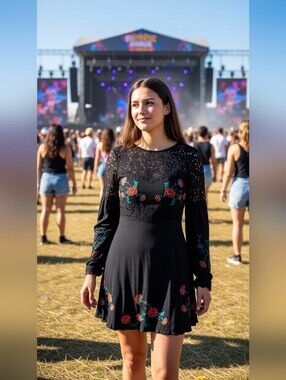 F21 Embroidered Black Lace Dress